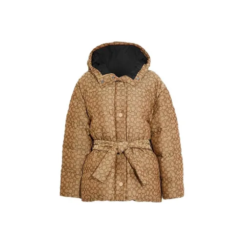 COACH FW23 Women's Color blocked Hooded Long sleeve Down Jacket Khaki