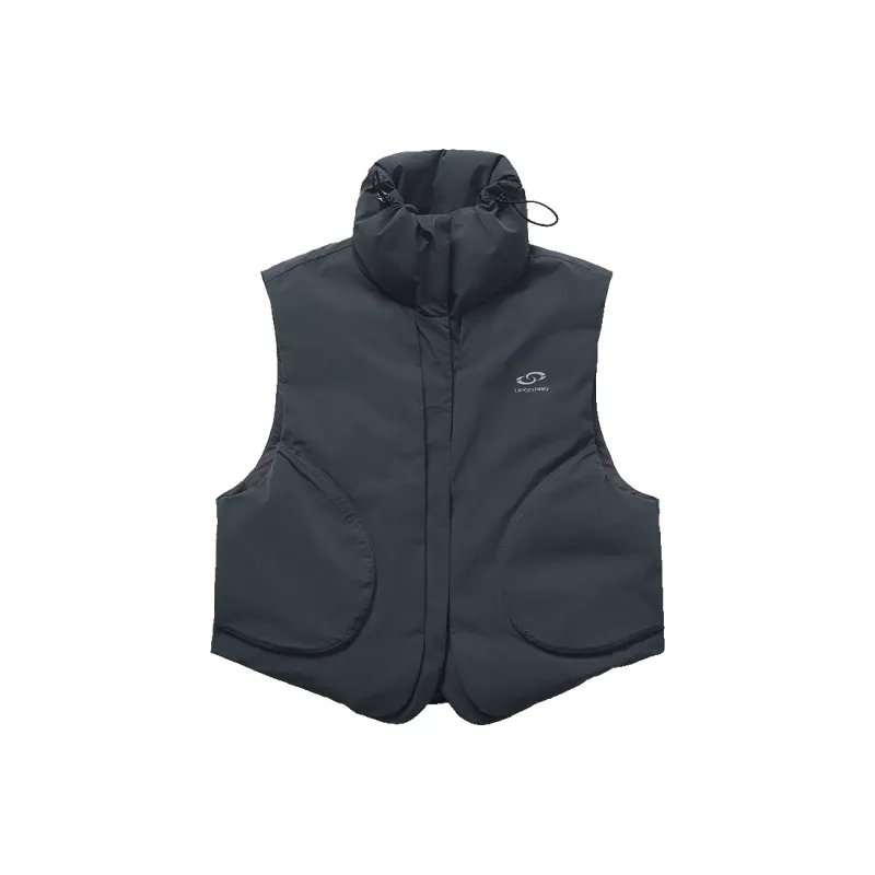 UPON PRO Outdoor Urban Techwear Curved Cut Stand Collar Protective Down Jacket Vest Women's Extreme Night Black-0