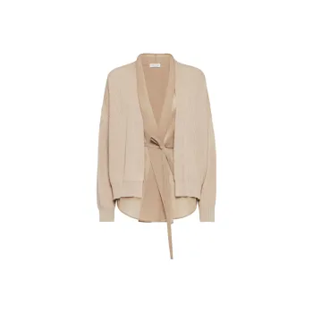 Brunello Cucinelli English Rib Knit And Organza Layered Cardigan