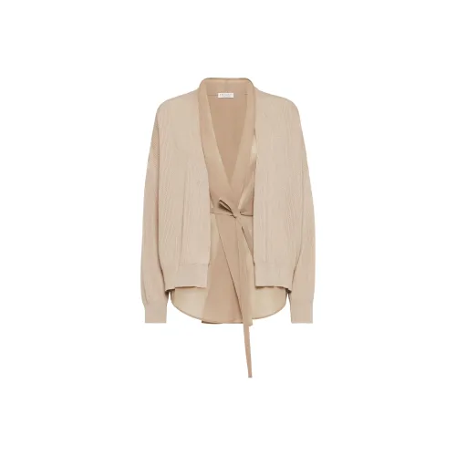 Brunello Cucinelli English Rib Knit And Organza Layered Cardigan