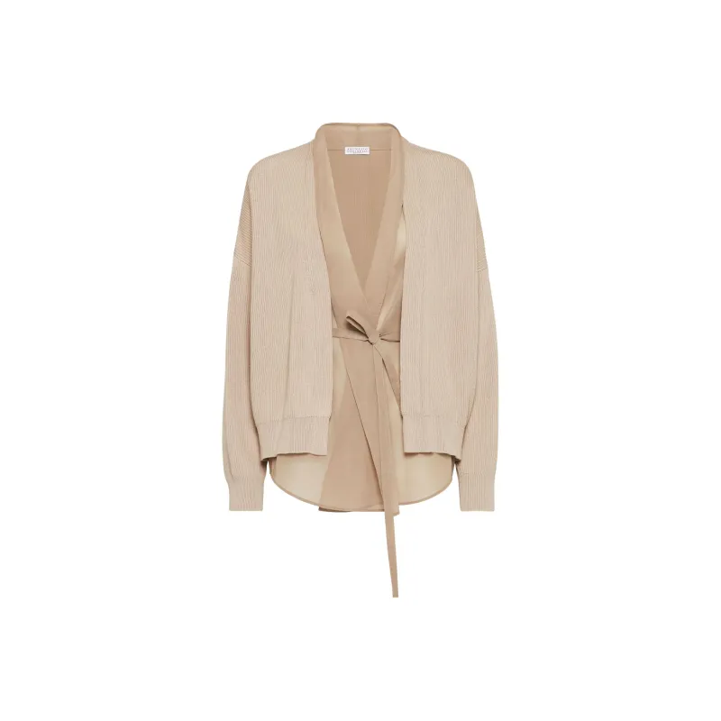 Brunello Cucinelli English Rib Knit And Organza Layered Cardigan-0