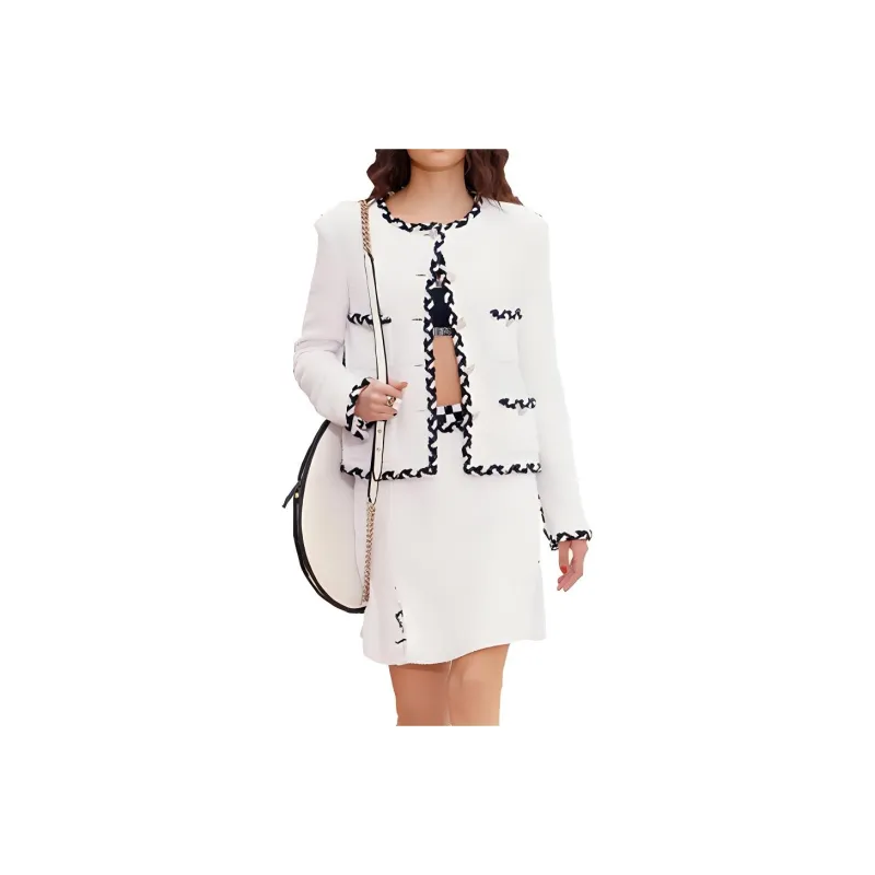 CHANEL Jackets Coats Women's Black White-0