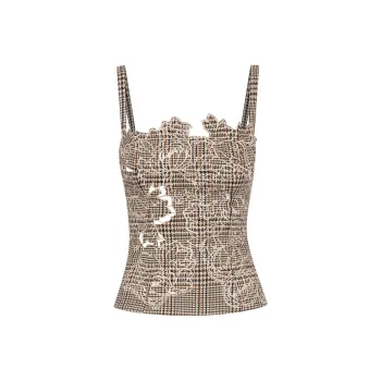 Oscar De La Renta Peony Guipure-appliqué Plaid Tank Top