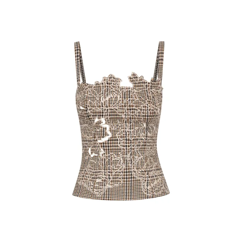 Oscar De La Renta Peony Guipure-appliqué Plaid Tank Top-0