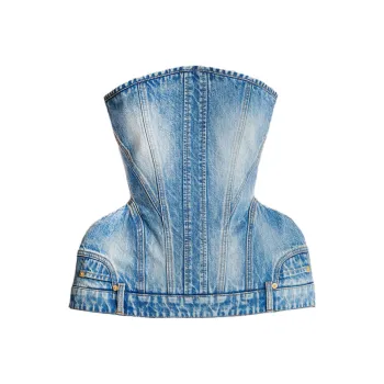 BALMAIN Bustier style Denim Top
