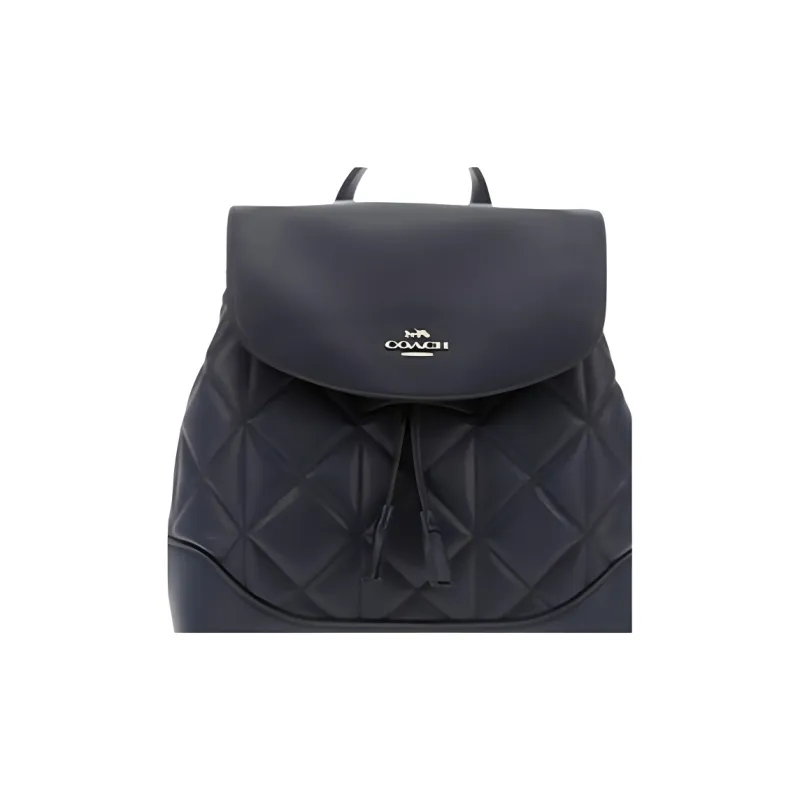 COACH Elle Fabric With Leather Backpack Medium Size Women's Navy Blue-4