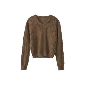Fstudio Solid Color V Neck Pullover Knitwear Women's