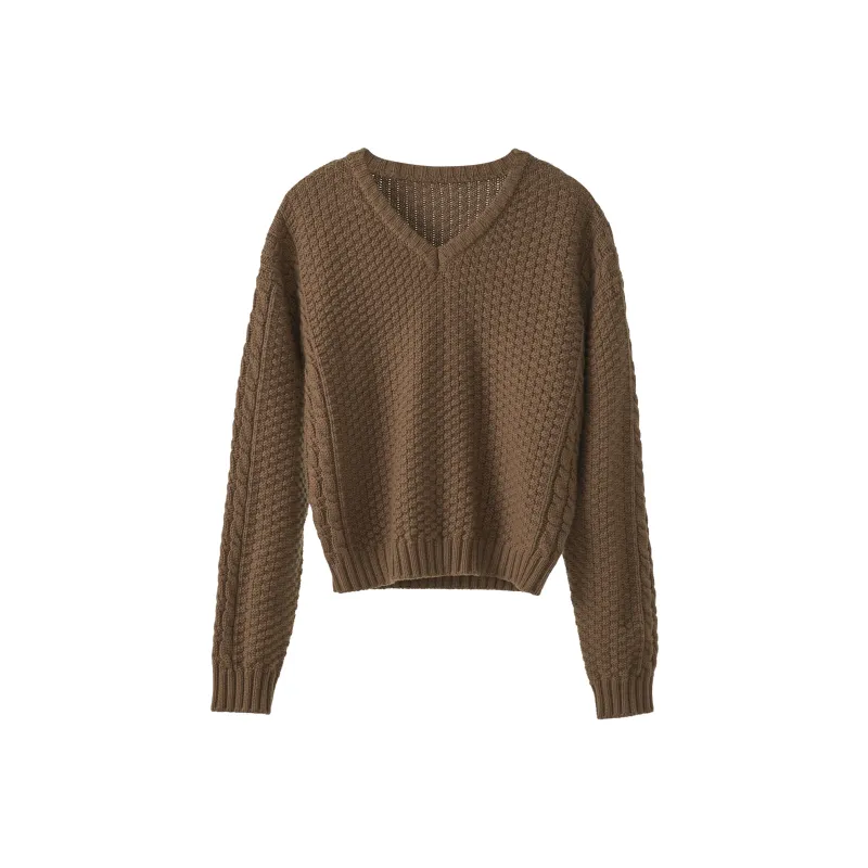 Fstudio Solid Color V Neck Pullover Knitwear Women's-0