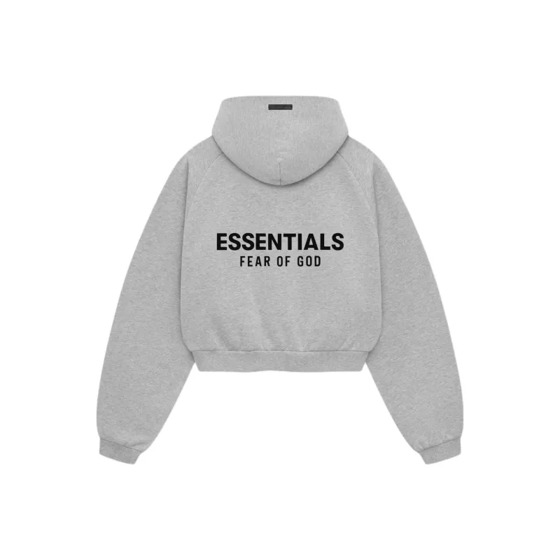 Fear Of God Essentials Fleece Cropped Hoodie 'Grey'-0