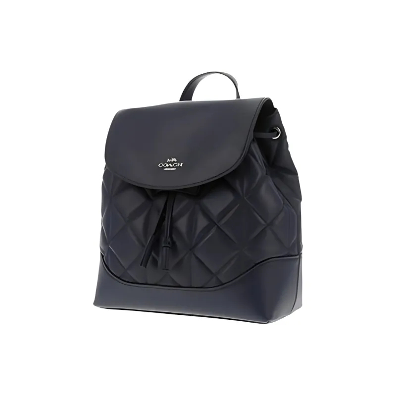 COACH Elle Fabric With Leather Backpack Medium Size Women's Navy Blue-1