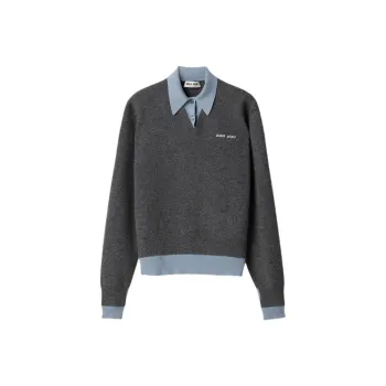 MIU MIU Cashmere Wool Polo Gray/Blue Cashmere