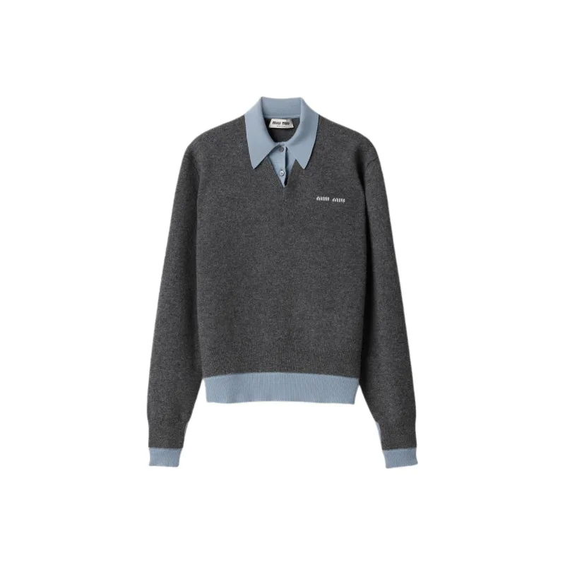 MIU MIU Cashmere Wool Polo Gray/Blue Cashmere-0
