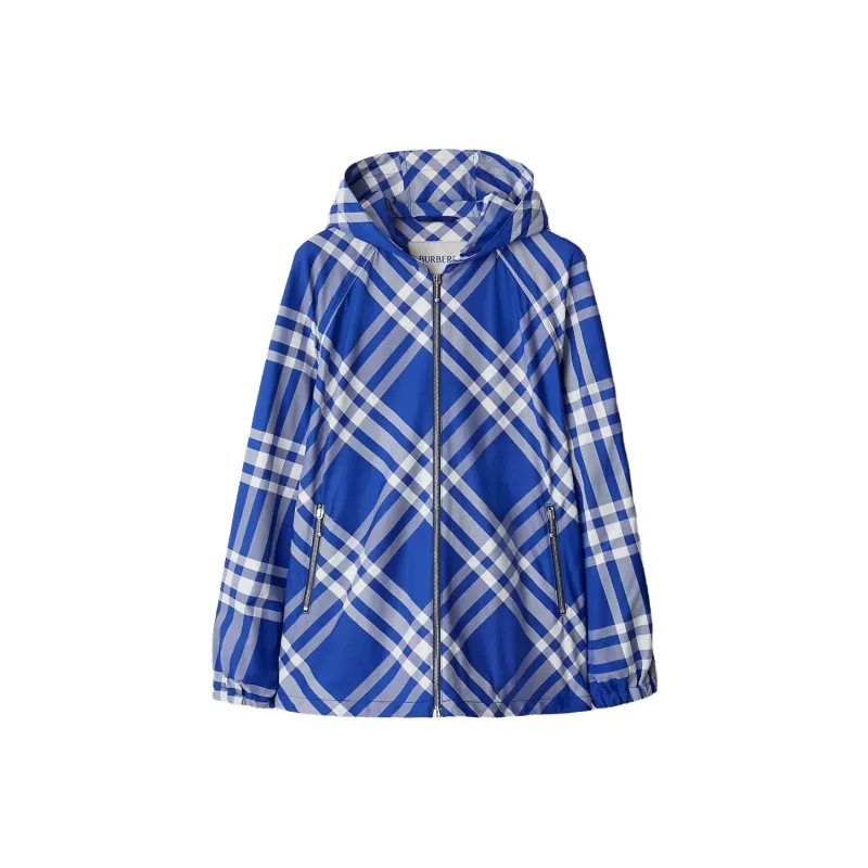 Burberry Check Pattern Hooded Jacket Cobalt Blue/White-0