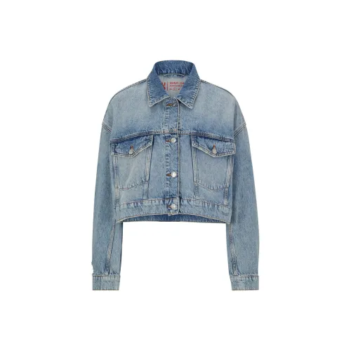 HUGO BOSS Cropped Jacket In Blue Rigid Denim With Rhinestone Detail Jackets Coats Women's Blue