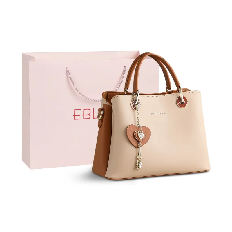 EBLAN Cow Leather Handbag, Shoulder Bag, Crossbody Bag Regular Women's Milk Tea-0