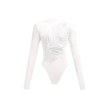 DAVID KOMA Crystal-embellished Feather-print Bodysuit
