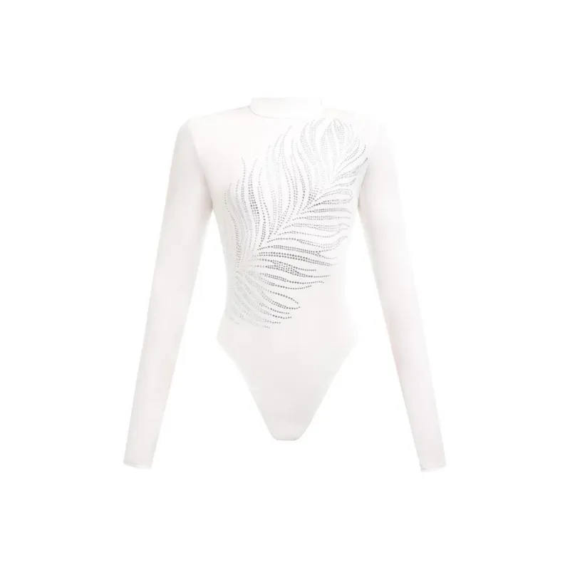 DAVID KOMA Crystal-embellished Feather-print Bodysuit-0