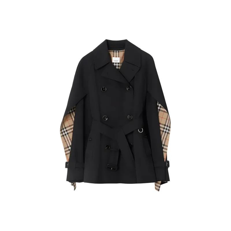 Burberry Cape Sleeve Cropped Belted Trench Coat-0
