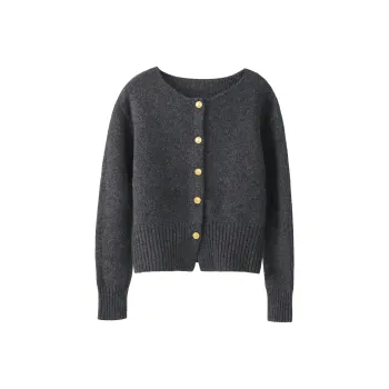 Fstudio Petite Cropped Comfortable Long Sleeved Single Breasted Knitwear Women's Heather Gray