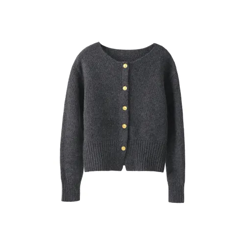 Fstudio Petite Cropped Comfortable Long Sleeved Single Breasted Knitwear Women's Heather Gray