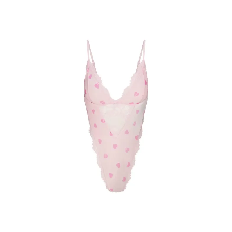 SKIMS Valentine's Day Collection SS25 VELVET LACE TEDDY Bodysuits Women's Cherry Blossom Heartbreaker-0