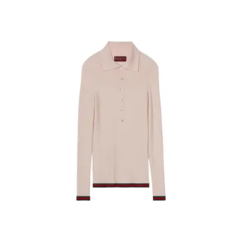 GUCCI Ribbed Knit Long Sleeve Polo Shirt