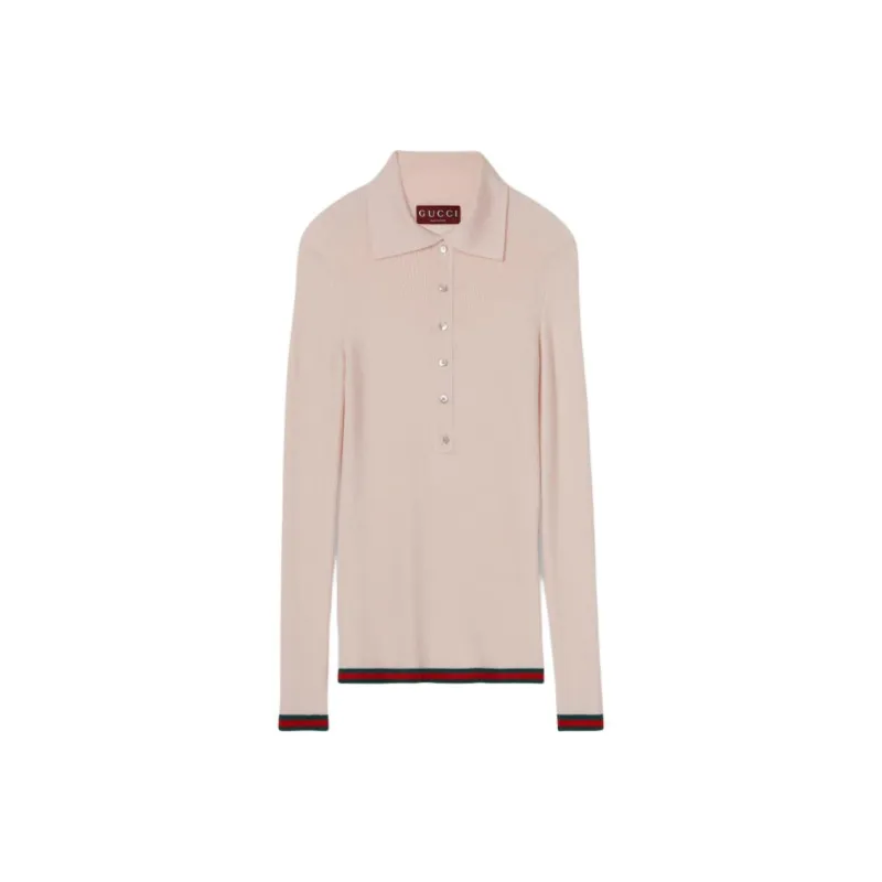 GUCCI Ribbed Knit Long Sleeve Polo Shirt-0