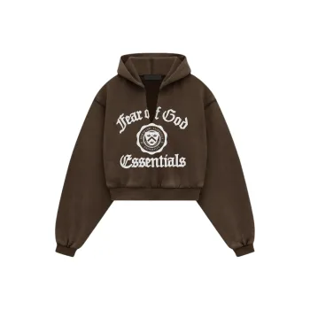 Fear Of God Essentials Women's Heavy Fleece Cropped V Neck Hoodie Brown
