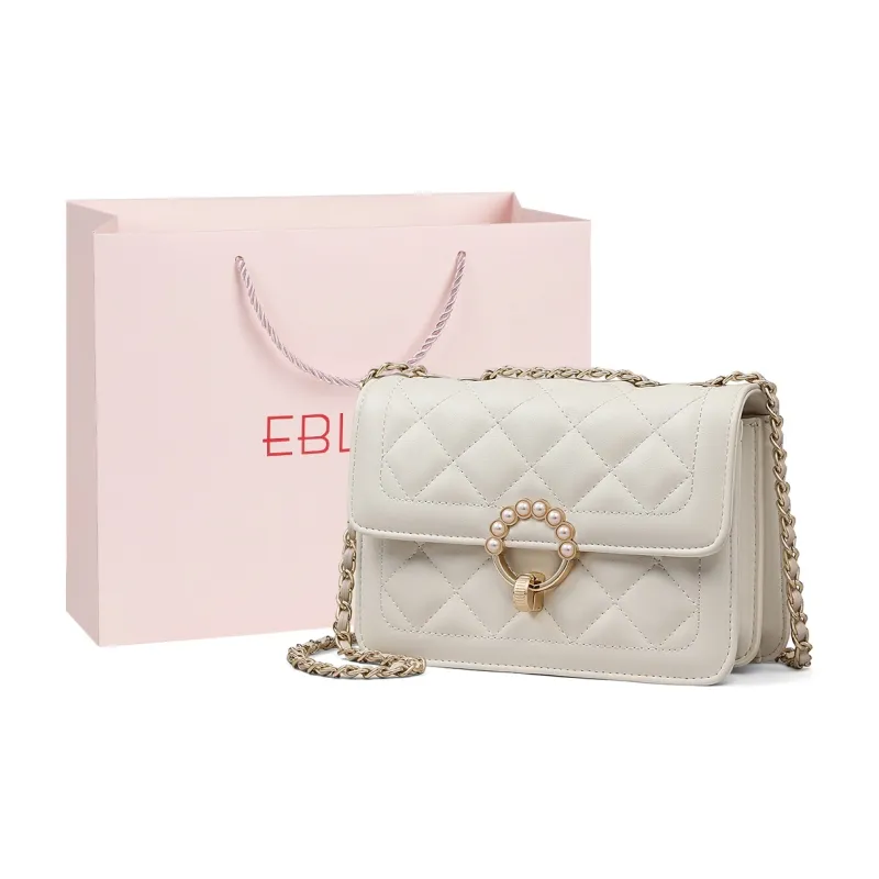 EBLAN Cow Leather Shoulder Bag, Crossbody Bag, Small Square Bag Regular Women's Milkshake White-0
