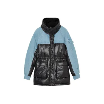 DKNY FW22 Lapel Thickened Mid Length Down Jacket Women's Black & Multicolor