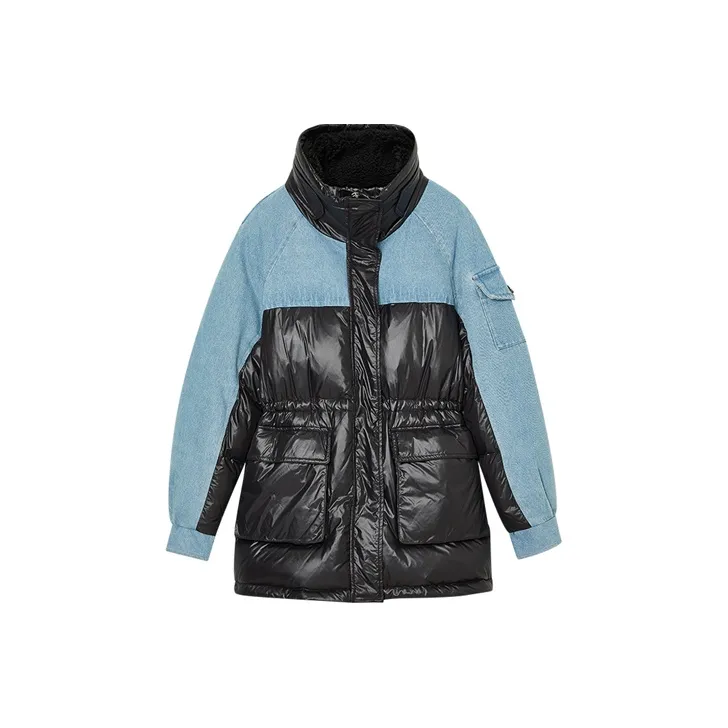 DKNY FW22 Lapel Thickened Mid Length Down Jacket Women's Black & Multicolor-0