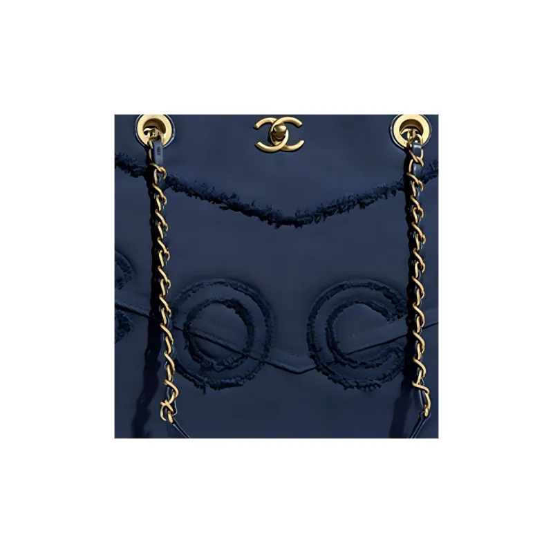 CHANEL Denim Tote Shopping Bag Handbag Women's Marine Blue-1