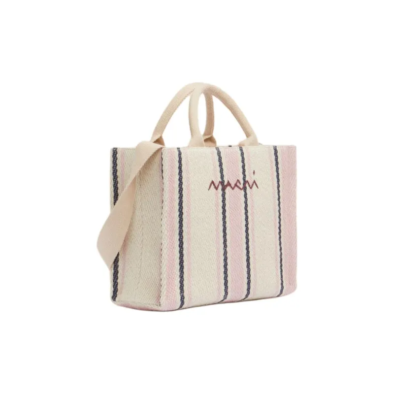 MARNI Jute Tote Bag, Shopping Bag, Shoulder Bag, Handbag Women's Silk White & Macaron Color & China Blue-1