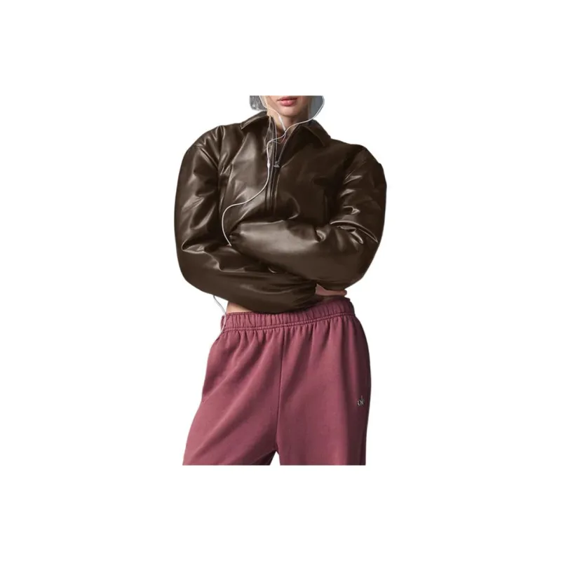 Alo Yoga Faux Leather Cropped Premier Bomber Jackets & Coats Women's-3