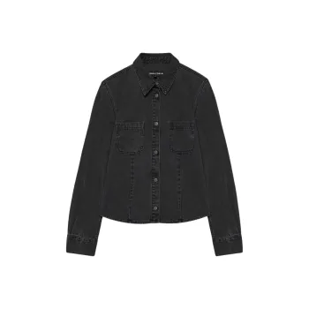 ARITZIA Denim Forum The '90s Sculpt Denim Shirt Shirt Women's Black Eyeliner/Black Eyeliners Pen