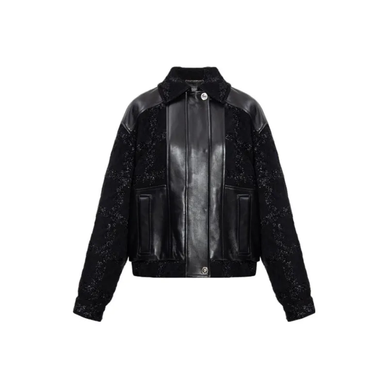 VERSACE Long-Sleeved Leather Jacket-0