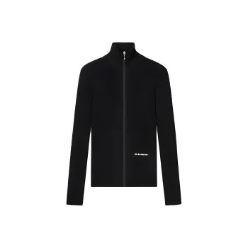JIL SANDER + Zip Up Ribbed Knit Cardigan