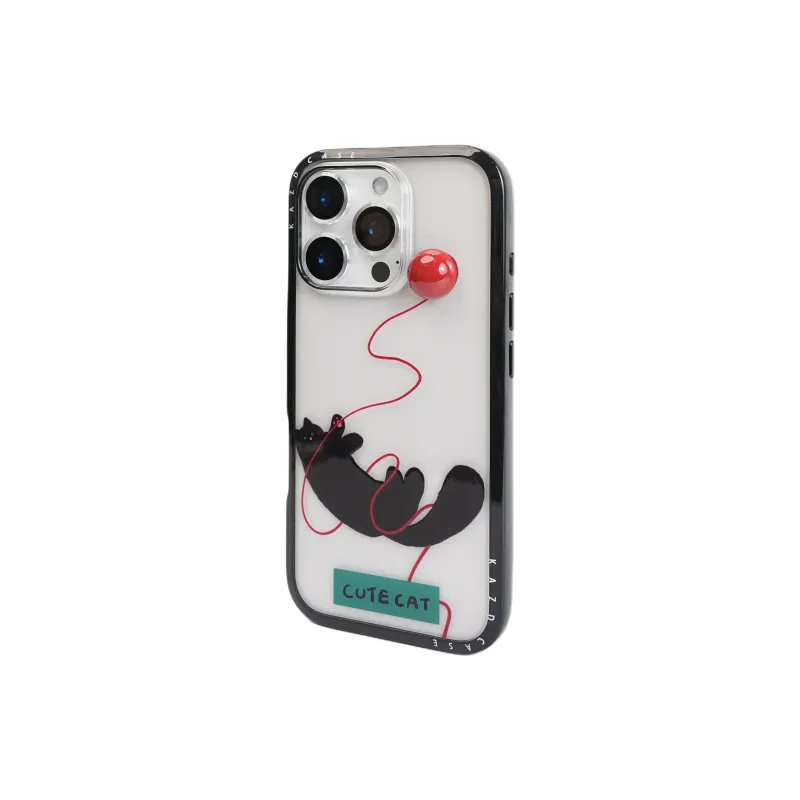 Wei Xin Acrylic Material 3D Effect Pom Black Cat Phone Cases Compatible With IPhone 16/15 Pro Max/Apple 13/14 Pro/Max-2