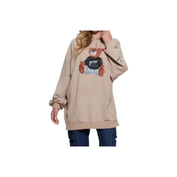 GUESS Washed Oversize Hoodie Sweatshirt Women's Clay