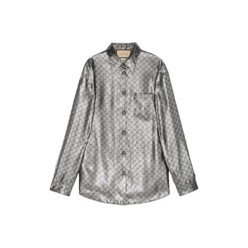 GUCCI Monogrammed Metallic Long Sleeve Shirt-0