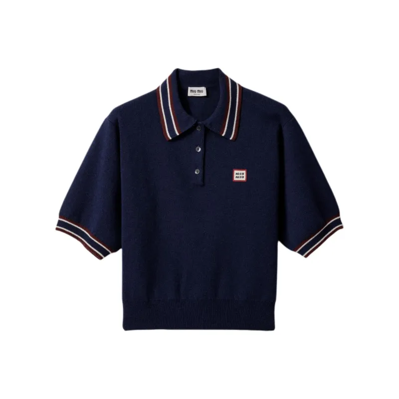 MIU MIU Wool And Cashmere Polo Sweater Navy-0