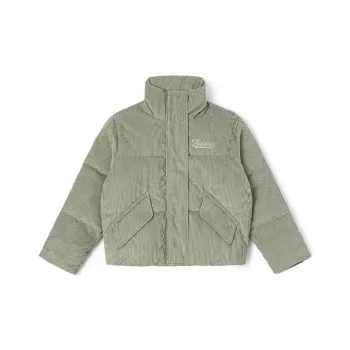 Kappa Solid Color Stand Collar Fleece-Lined Cropped Down Jacket Women's Tank Green