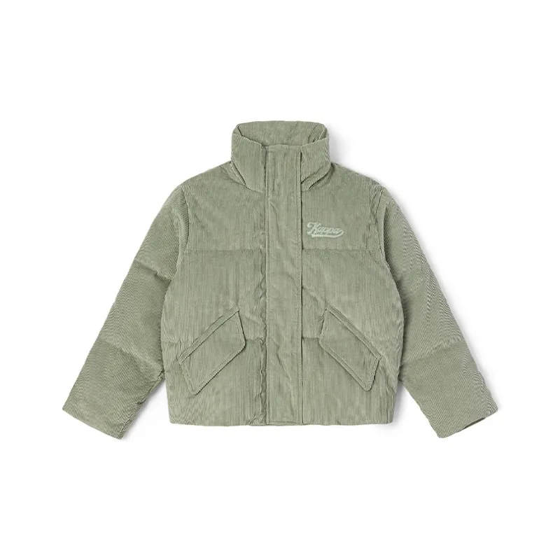 Kappa Solid Color Stand Collar Fleece-Lined Cropped Down Jacket Women's Tank Green-0