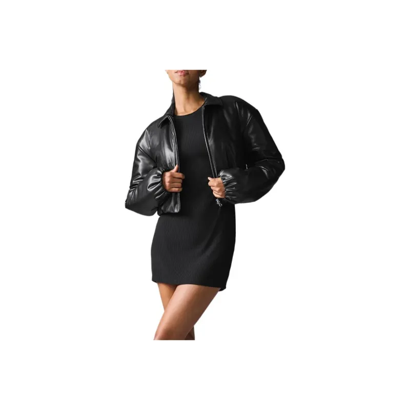 Alo Yoga Faux Leather Cropped Premier Bomber Jackets & Coats Women's-0