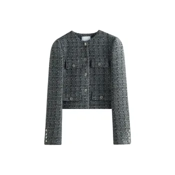 FANSILANEN Crew Neck Short Jackets & Coats Women's Floral Gray Yarn