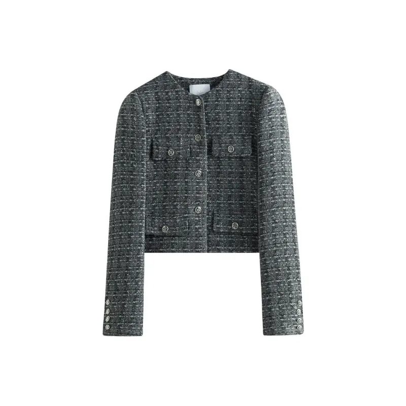 FANSILANEN Crew Neck Short Jackets & Coats Women's Floral Gray Yarn-0