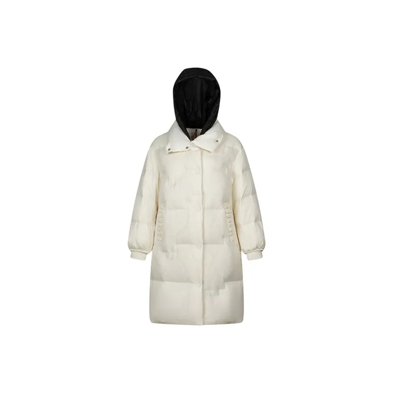 ERAL Solid Color Hooded Loose Fit Thickened Long Down Jacket Women's-0