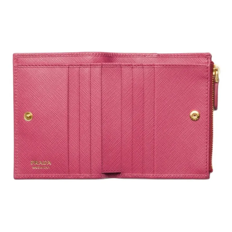 PRADA Saffiano Calfskin Wallet Small Size Women's Burgundy Pink-3