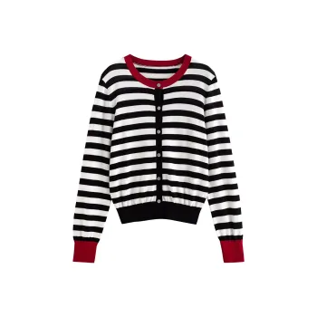 Initial Language Knitwear Women's Black White Stripes Red