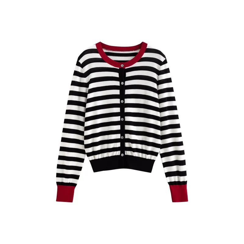 Initial Language Knitwear Women's Black White Stripes Red-0